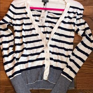 Dressy cardigan navy blue and white